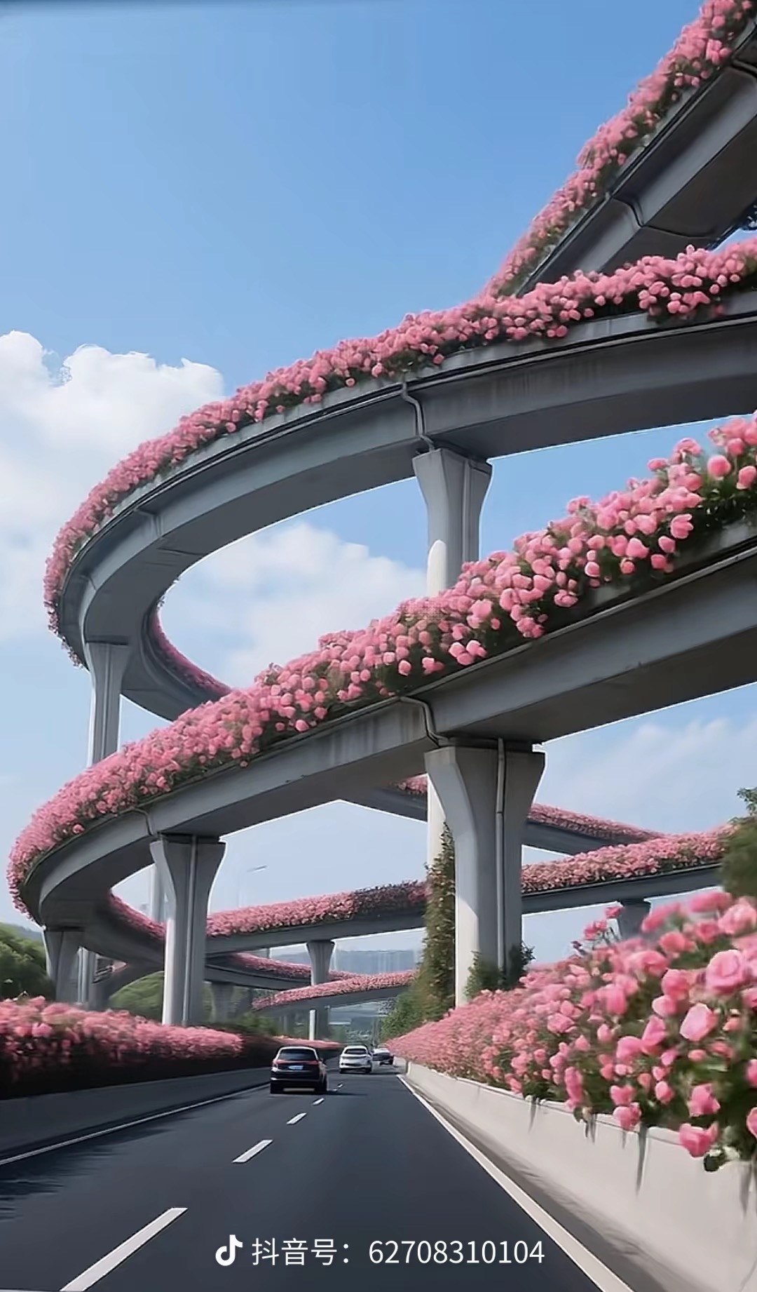 铺满鲜花的高架桥